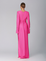 Женское платье макси фуксия с драпировкой и кристаллами