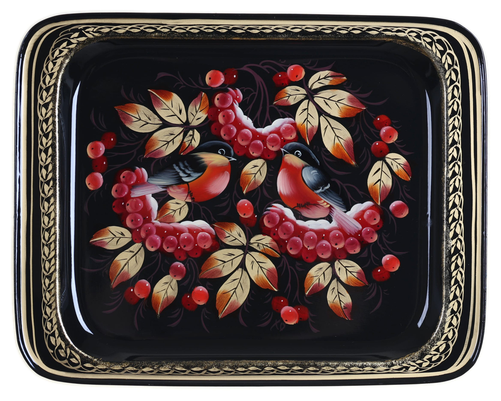 Жостовский поднос декоративный, размер 33х26 см (A13), металлический