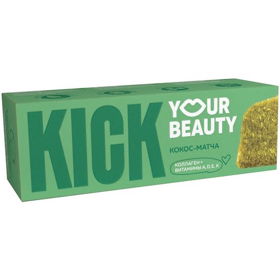 Батончик кокосовый с чаем матча, коллагеном и витаминами A, D, E, K  KICK 38 г/10 шт