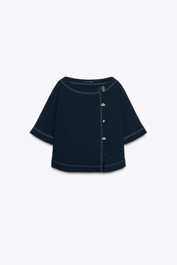 ZARA БЛУЗКА С ОТДЕЛОЧНЫМИ ШВАМИ, МОРСКОЙ СИНИЙ