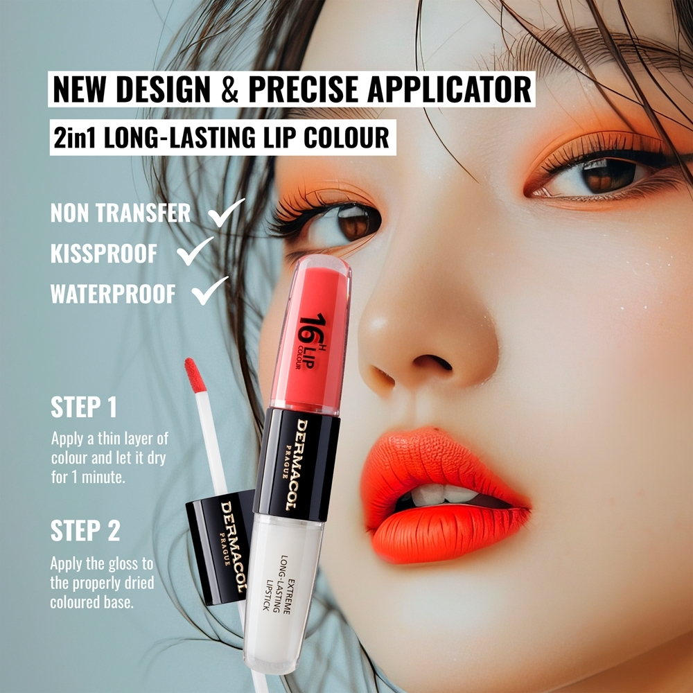 Dermacol 16H Lip Colour - Стойкая помада и блеск для губ, 2× 4 ml