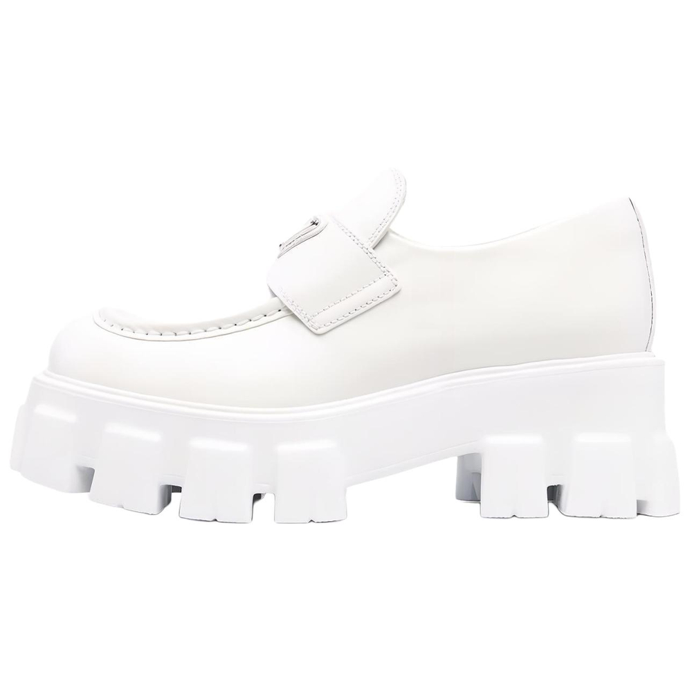 PRADA Brushed Leather Monolith Loafers "White" Women"s