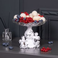 Фруктовница-конфетница Мерси со стеклянной чашей Серебро