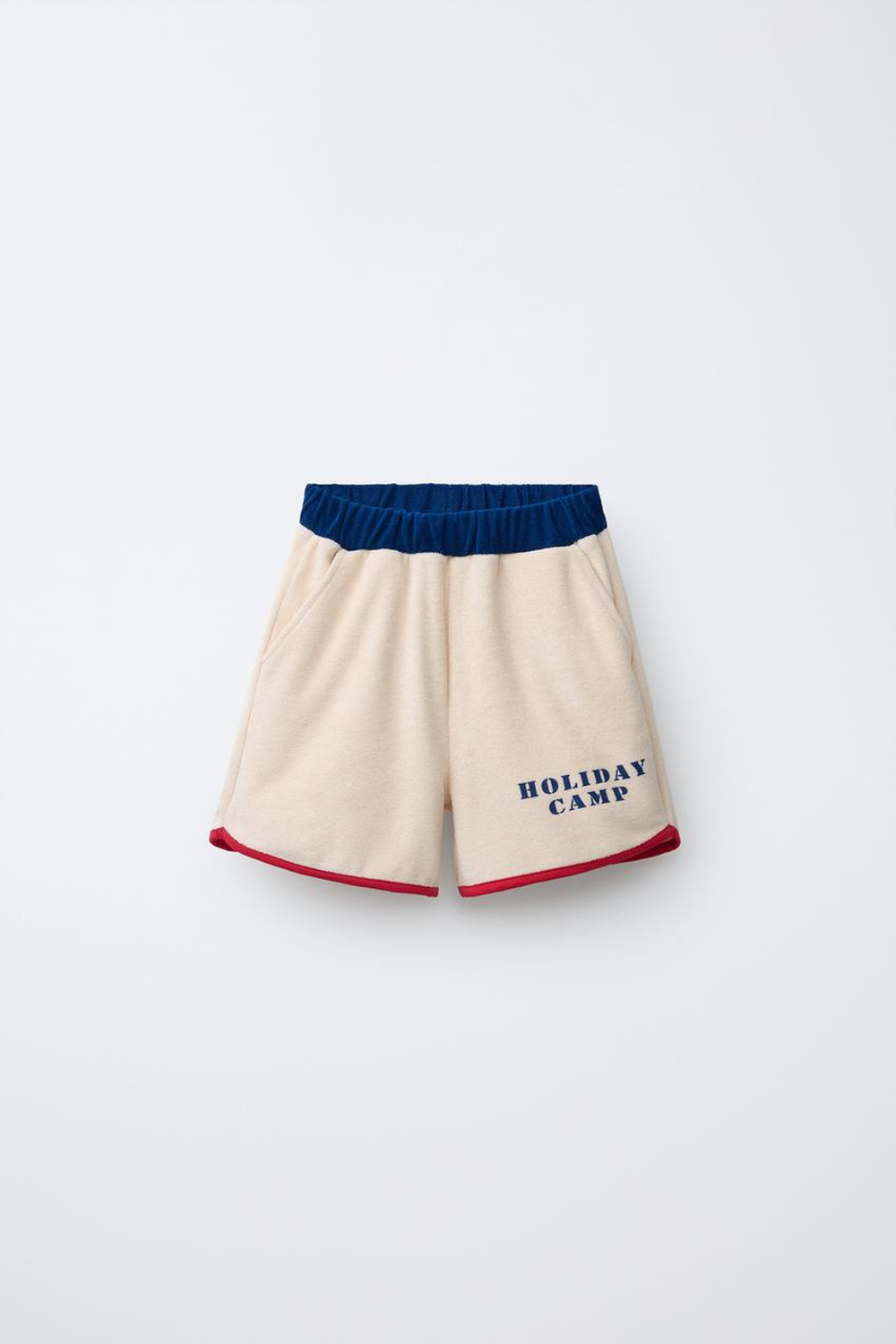ZARA ШОРТЫ-БЕРМУДЫ ИЗ МАХРОВОЙ ТКАНИ С КОНТРАСТНЫМИ ДЕТАЛЯМИ, ЭКРЮ