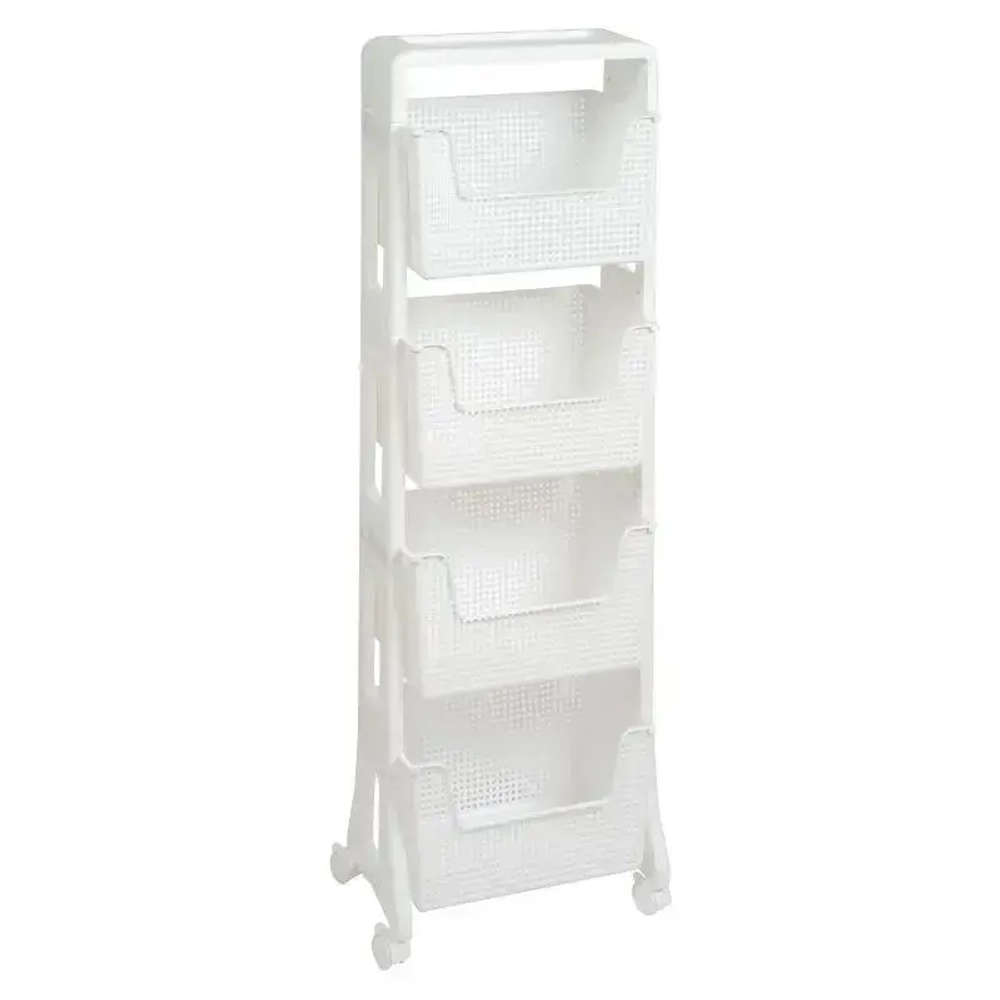 Этажерка Лофт напольная 4-х ярусная на колесах (белый)