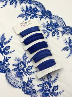 Кружево вышивка на сетке молочная с ультрамарином неэластичная ширина 32 см