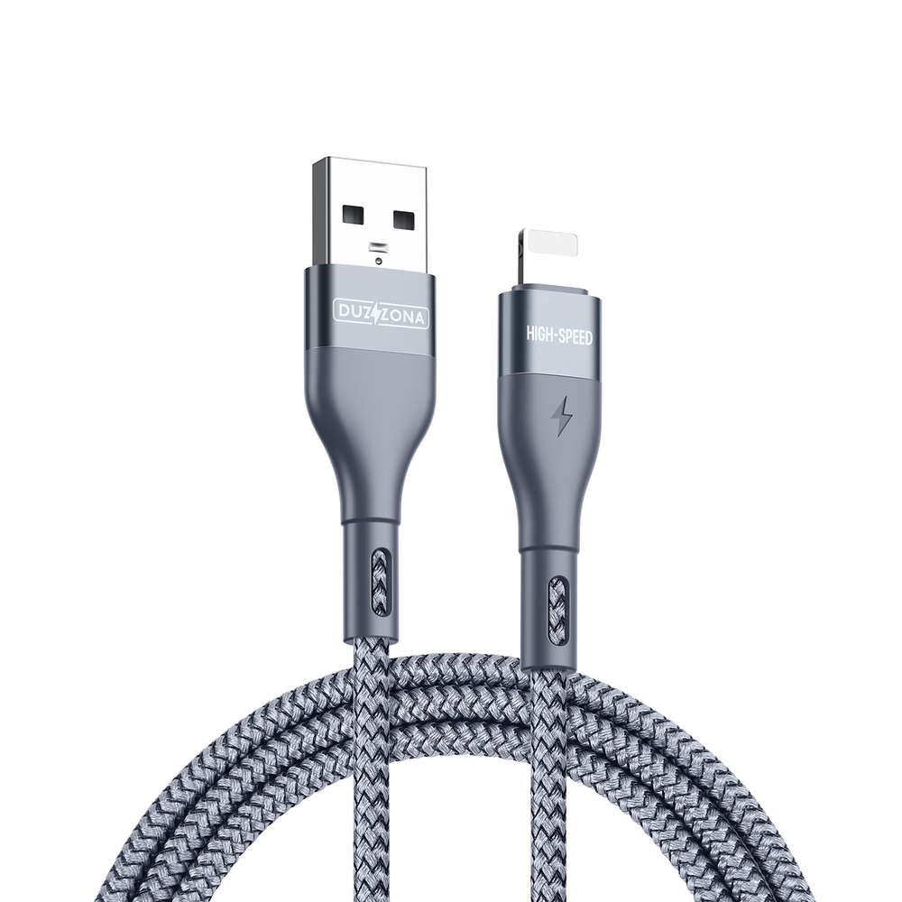Кабель в тканевой оплетке длина 100см (1м) с разъемом USB-A на Lightning с быстрой зарядкой PD 12W от Duzzona, серия A7 Cable