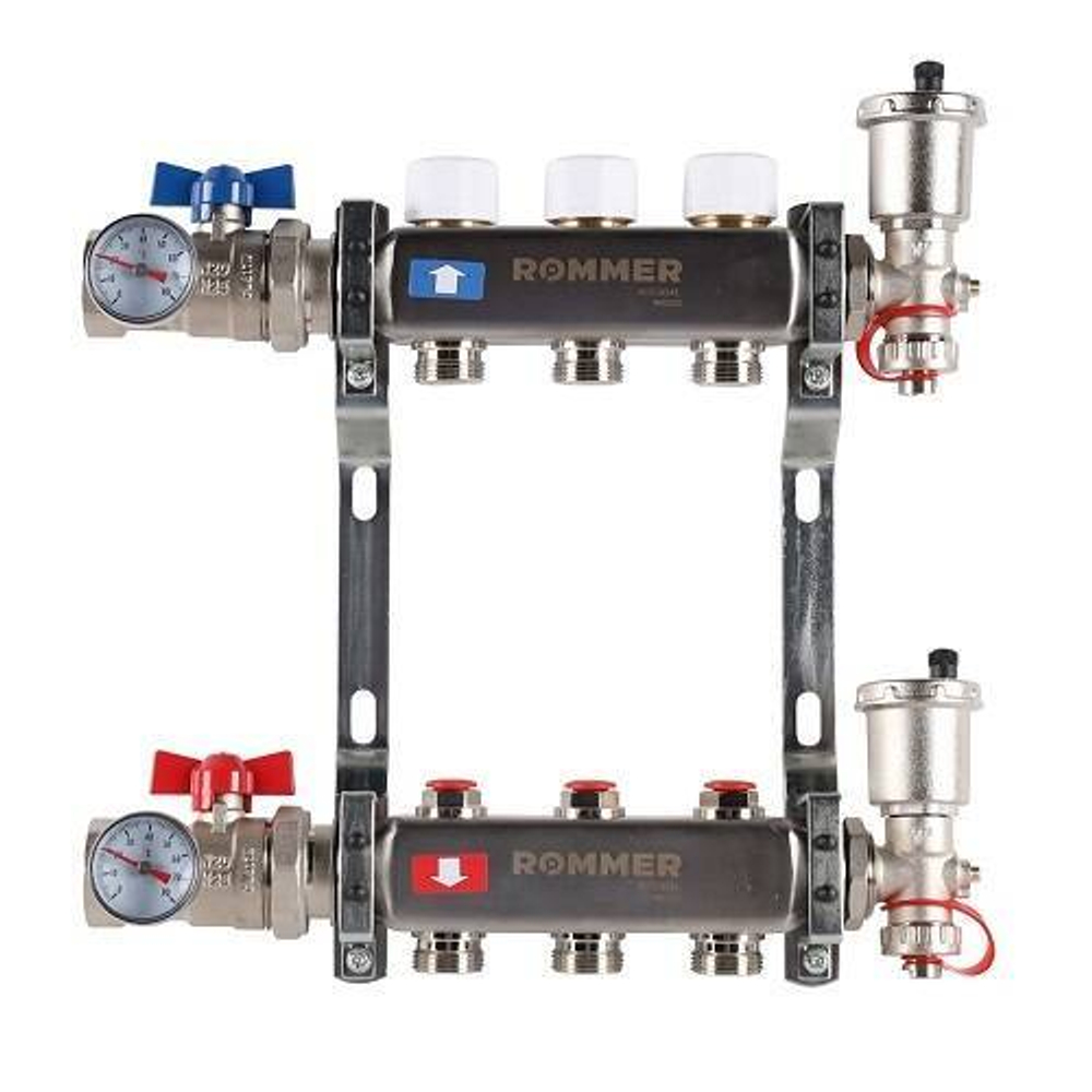 Коллекторная группа для радиаторного отопления ROMMER RMS3210 - 1" на 3 контура 3/4"EK