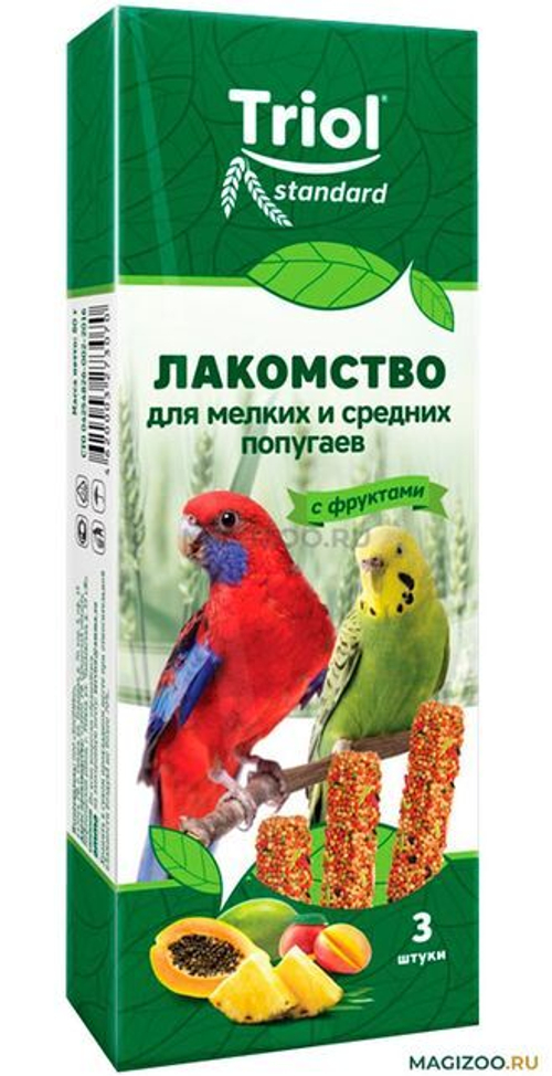 Triol Лакомство для мелких и средних попугаев с фруктами 3 шт, 80 гр