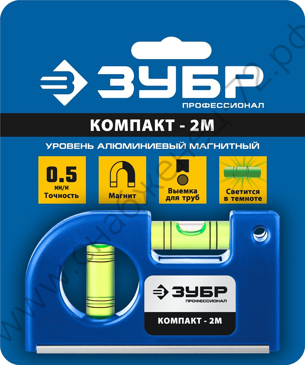 ЗУБР КОМПАКТ - 2М, 85 мм, магнитный компактный уровень, Профессионал (34551)