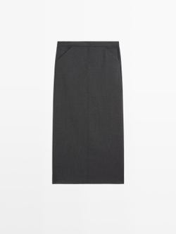 Massimo Dutti Прямая юбка-миди из шерстяной смеси с карманами, серый