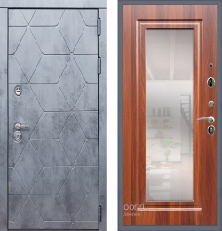 Входная металлическая дверь с зеркалом Рекс 28 Бетон темный / ФЛЗ-120 Береза мореная  16мм