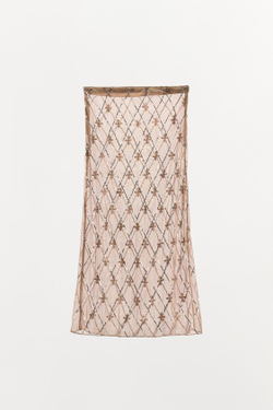 ZARA ЮБКА МИДИ С ВЫШИВКОЙ И БИСЕРОМ, ЦВЕТ РОЗОВОГО ДЕРЕВ