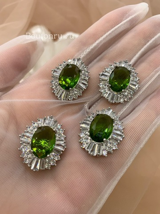 Пуговицы стразы (циркон) с зеленым камнем