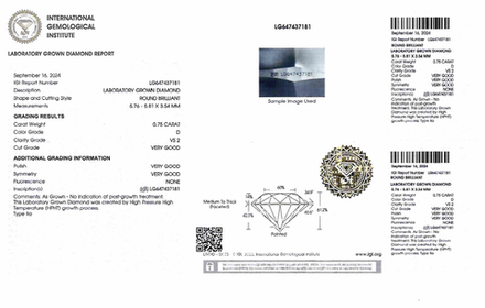 Лабораторно-выращенный бриллиант Кр-57 5.76-5.81 мм D/VS2 0.75 ct