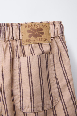 ZARA БРЮКИ СВОБОДНОГО КРОЯ ИЗ ТВИЛА В ПОЛОСКУ, СЕРО-КОРИЧНЕВЫЙ