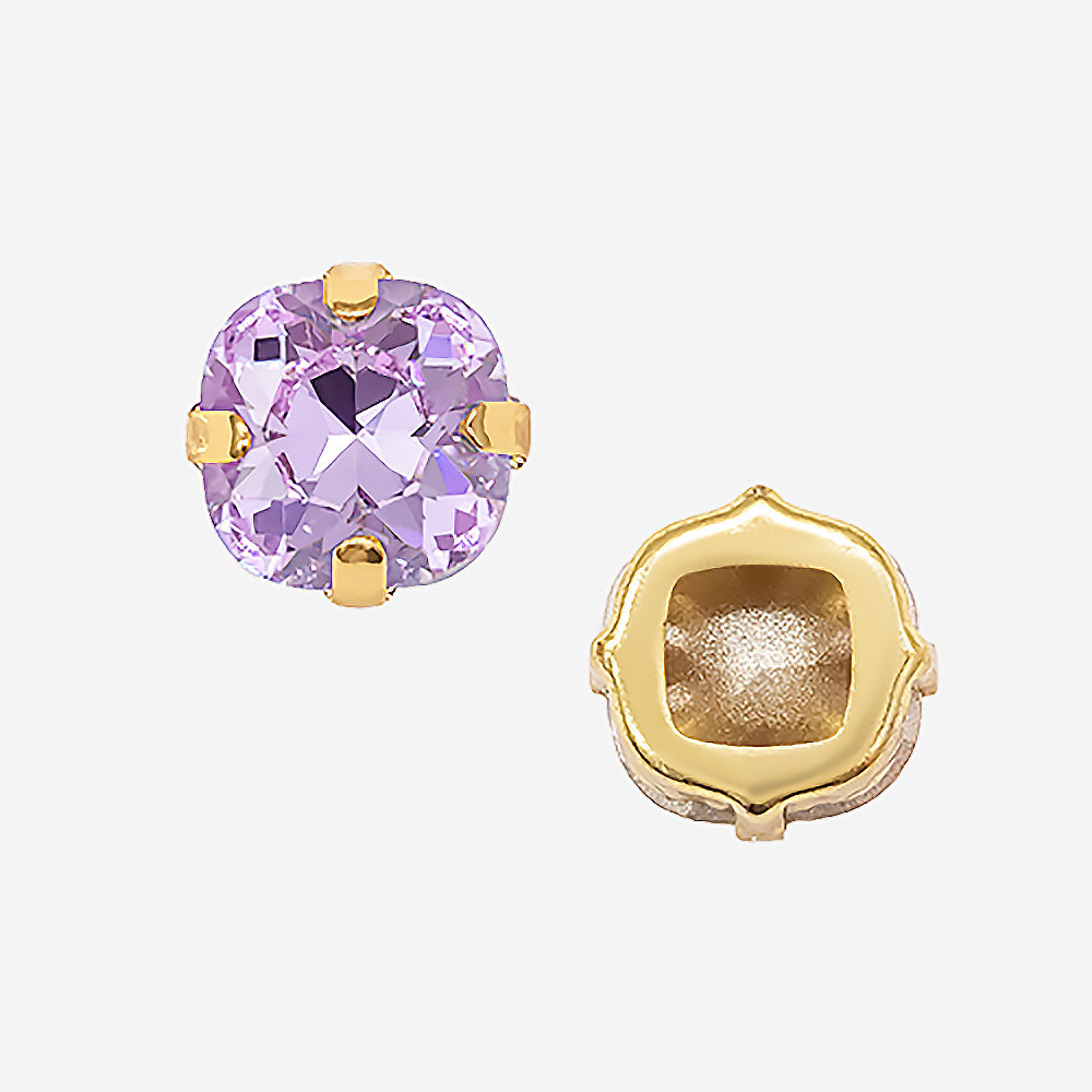 Кристалл Кушон (Сushion) в цапах, оттенок "Светло-аметистовый"/"Light Amethyst", 9,2мм, позолота