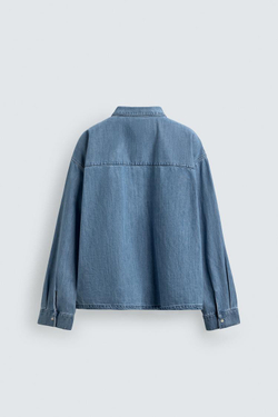 ZARA ПОЛО RELAXED FIT ИЗ РЕЛЬЕФНОЙ ТКАНИ, ГОЛУБОЙ
