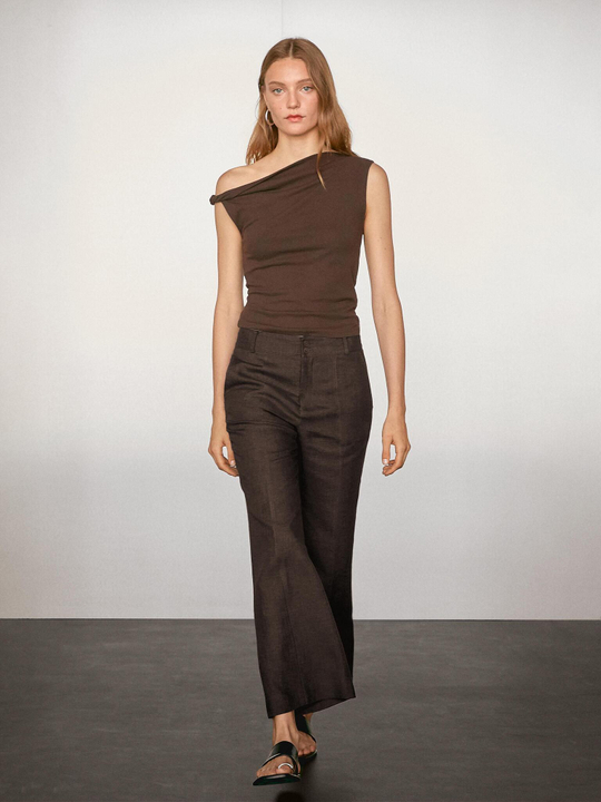 Massimo Dutti Расклешенные брюки из 100% льна, коричневый