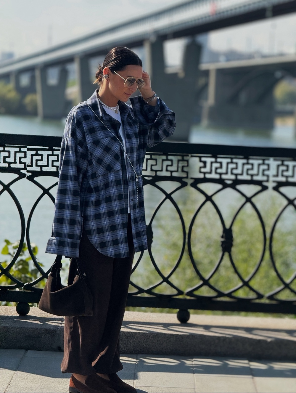 Рубашка в клетку синяя