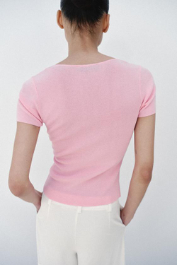 ZARA ТРИКОТАЖНЫЙ ТОП СО СБОРКАМИ, РОЗОВЫЙ