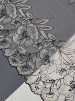 Кружево вышивка на сетке экрю с черным неэластичная ширина 36 см