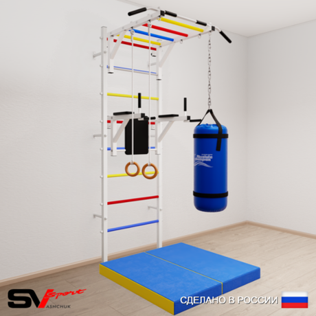 Шведская стенка Sv Sport 5415 (Турник рукоход/Брусья/Кольца/Цепь/Мешок 15кг/Мат 1м)