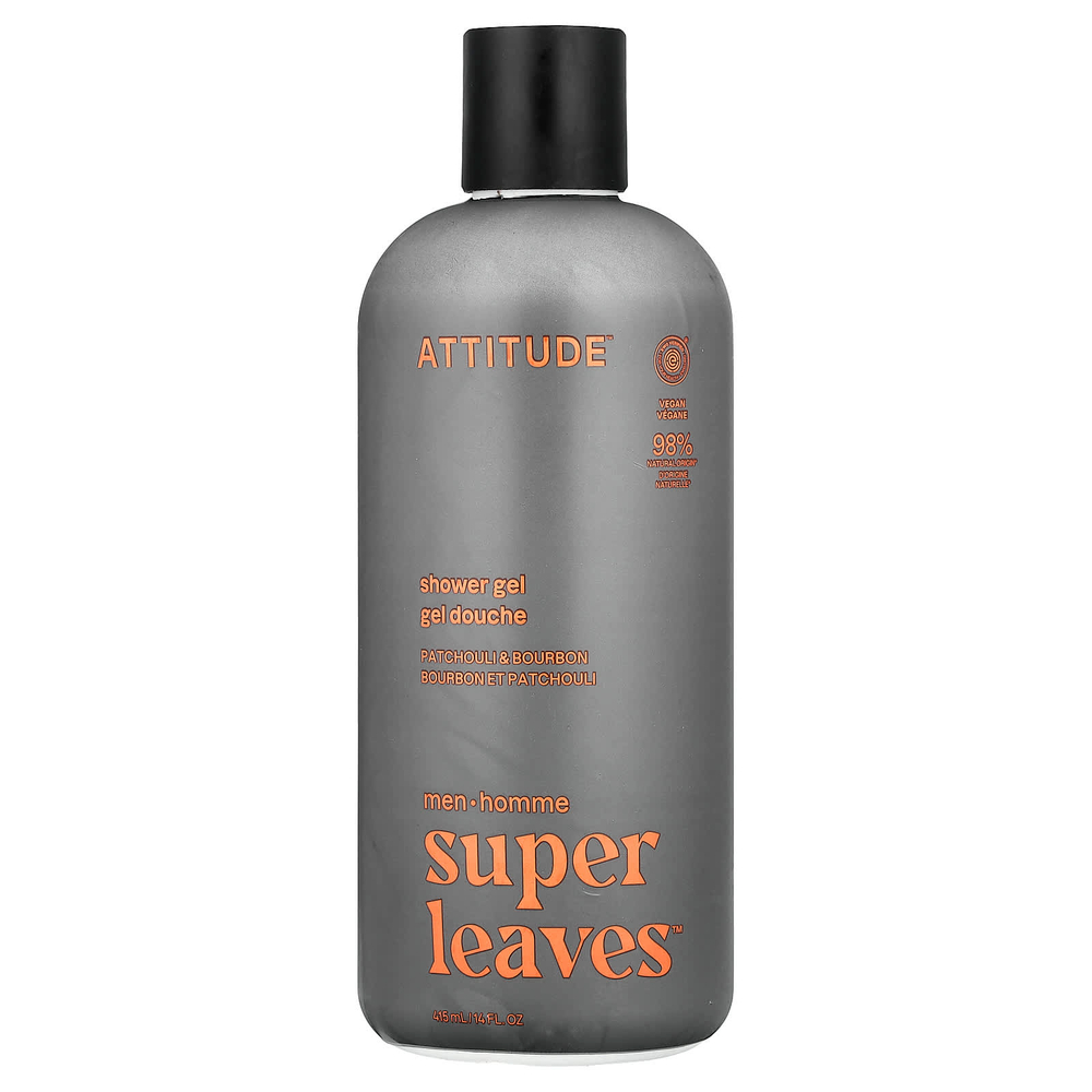 ATTITUDE, Super Leaves™, гель для душа, для мужчин, пачули и бурбон, 415 мл (14 жидк. унций)