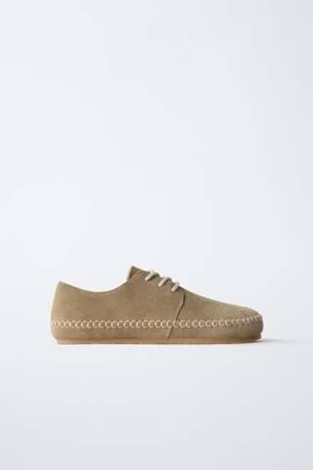 ZARA КОЖАНЫЕ ТУФЛИ BAREFOOT, ПЕСОЧНО-КОРИЧНЕВЫЙ