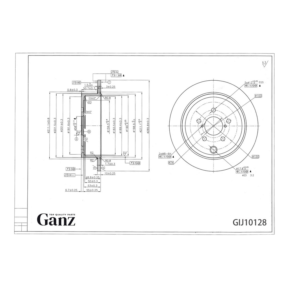 Диск тормозной GANZ задний с покрытием SUBARU Forester / Impreza Арт.: GIJ10128