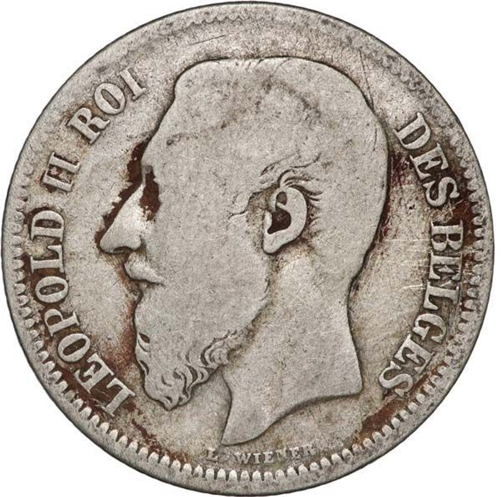 Belgium 2 Francs 1867 – King Leopold II (French Legend)