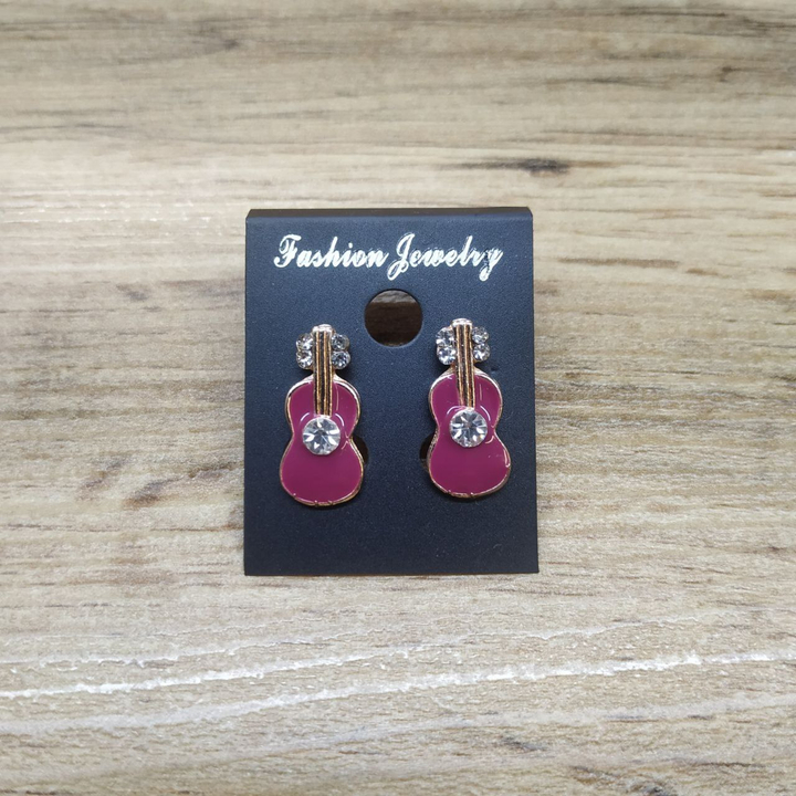 Серьги Small Гитара стразы эмаль цветная цвет малиновый металл золотистый