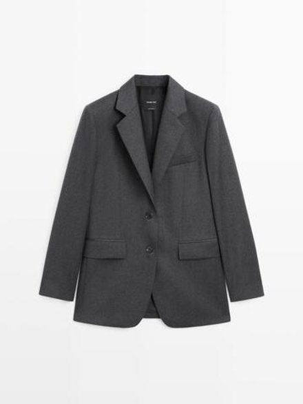 Massimo Dutti Костюмный пиджак из 100% шерстяной фланели, серый