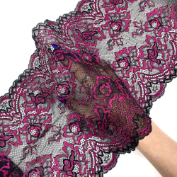 Кружево эластичное черный/фуксия 21 см