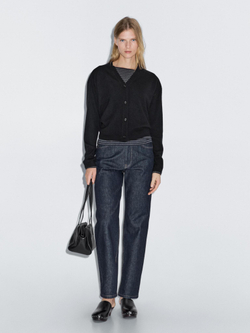 Massimo Dutti Кардиган из смесовой шерсти с V-образным вырезом, черный