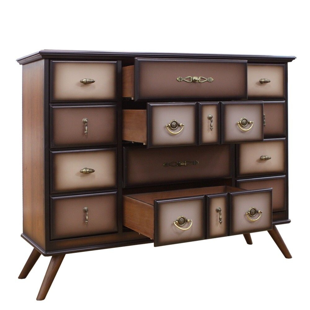 Комод Пандора - 2 с 4 ящиками и 2 полками Орех(Д), цвет фасада Шоколад