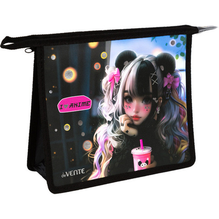 Папка д/тетрад. А5 (243x200x80) 1отд. молния сверху, пластик "I Love Anime",тиснение фольгой