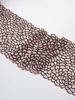 Эластичное кружево для белья, светлая пудра с черным, ширина 23 см