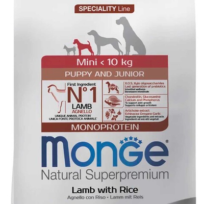 Monge Puppy&Junior Mini Monoprotein Lamb - монобелковый корм для щенков мелких пород (ягненок, рис и картофель)