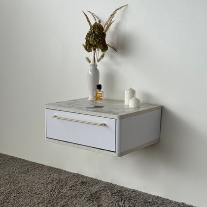 Тумба прикроватная подвесная ROYAL 5200 эко (Мрамор Каррара-р.золото)