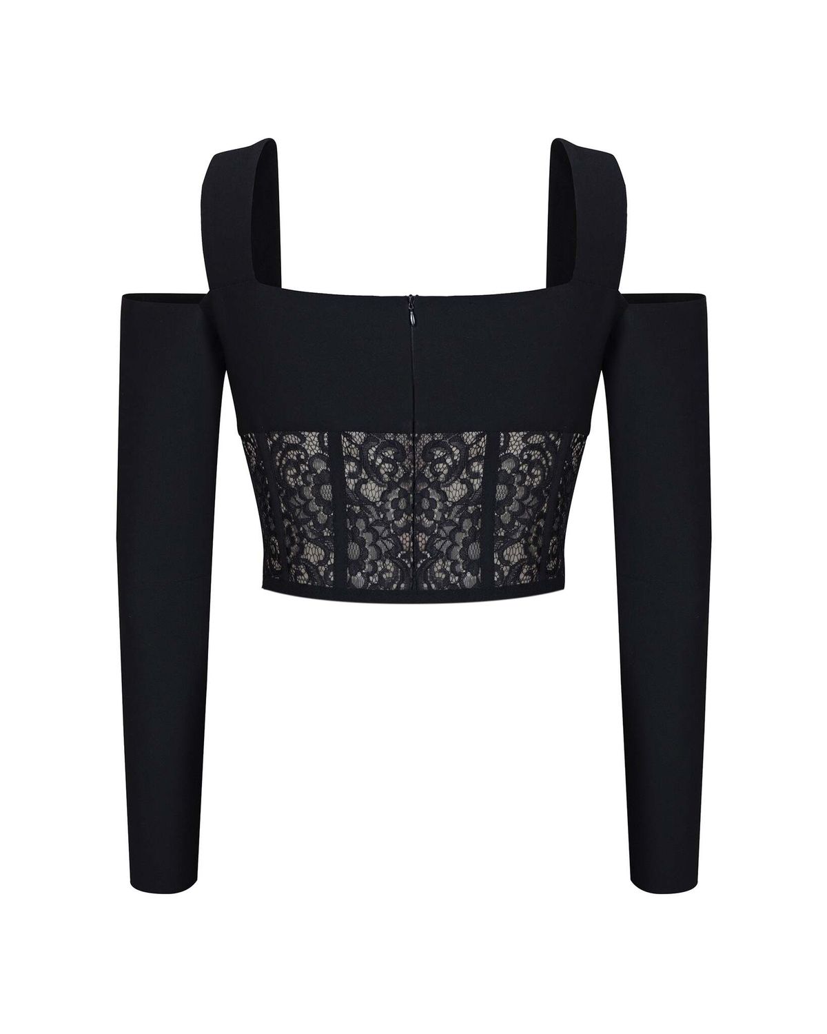 Блуза корсетного типа из кружева и крепа со спущенными рукавами