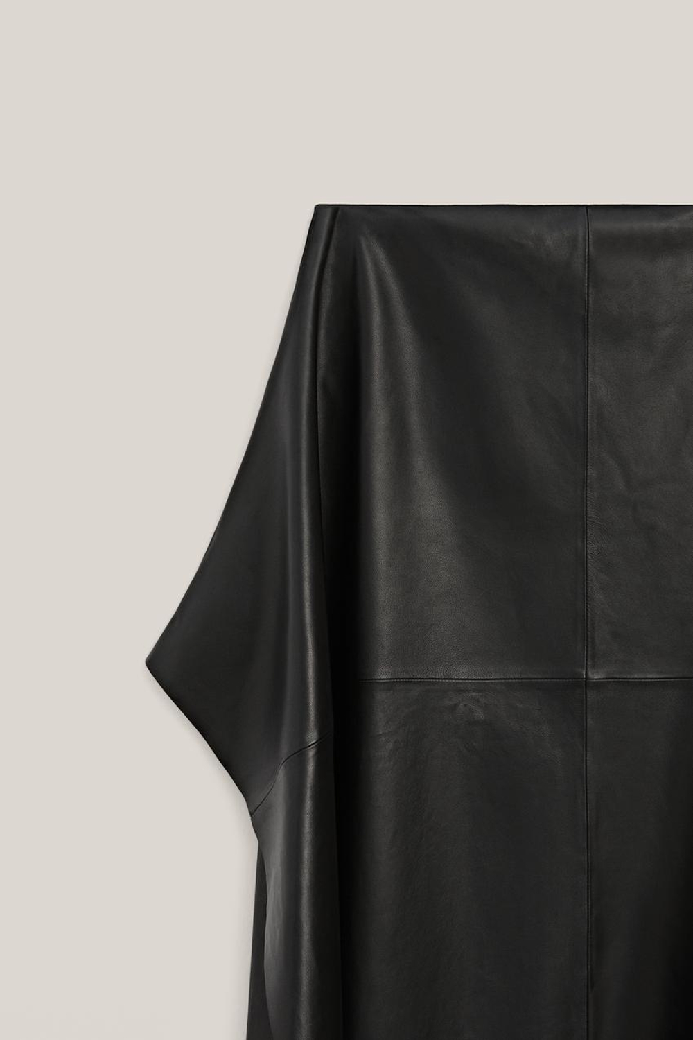 Massimo Dutti Юбка-миди из натуральной кожи наппа - Limited Edition, черный