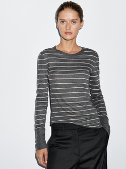 Massimo Dutti Легкая футболка в полоску с длинными рукавами, серый меланж