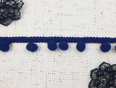 Тесьма/бахрома с помпонами, ш. 2,5 см, тёмно-синий