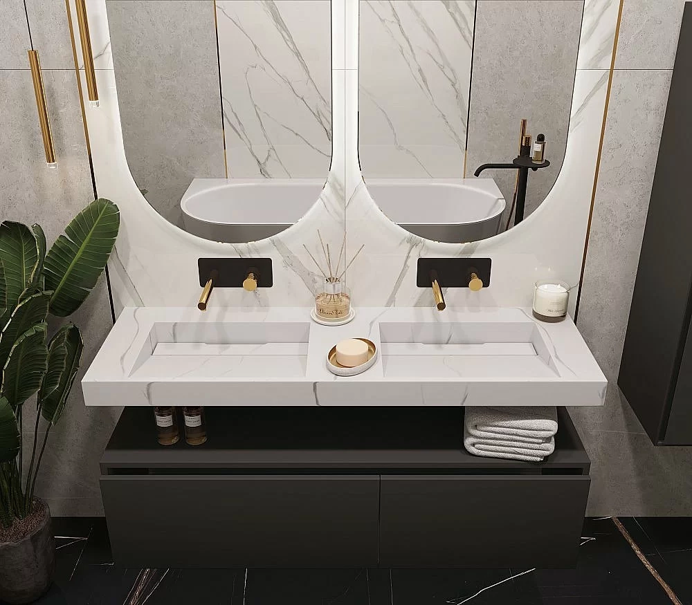 Тумба с раковиной Armadi Art Flat 140 антрацит глянец