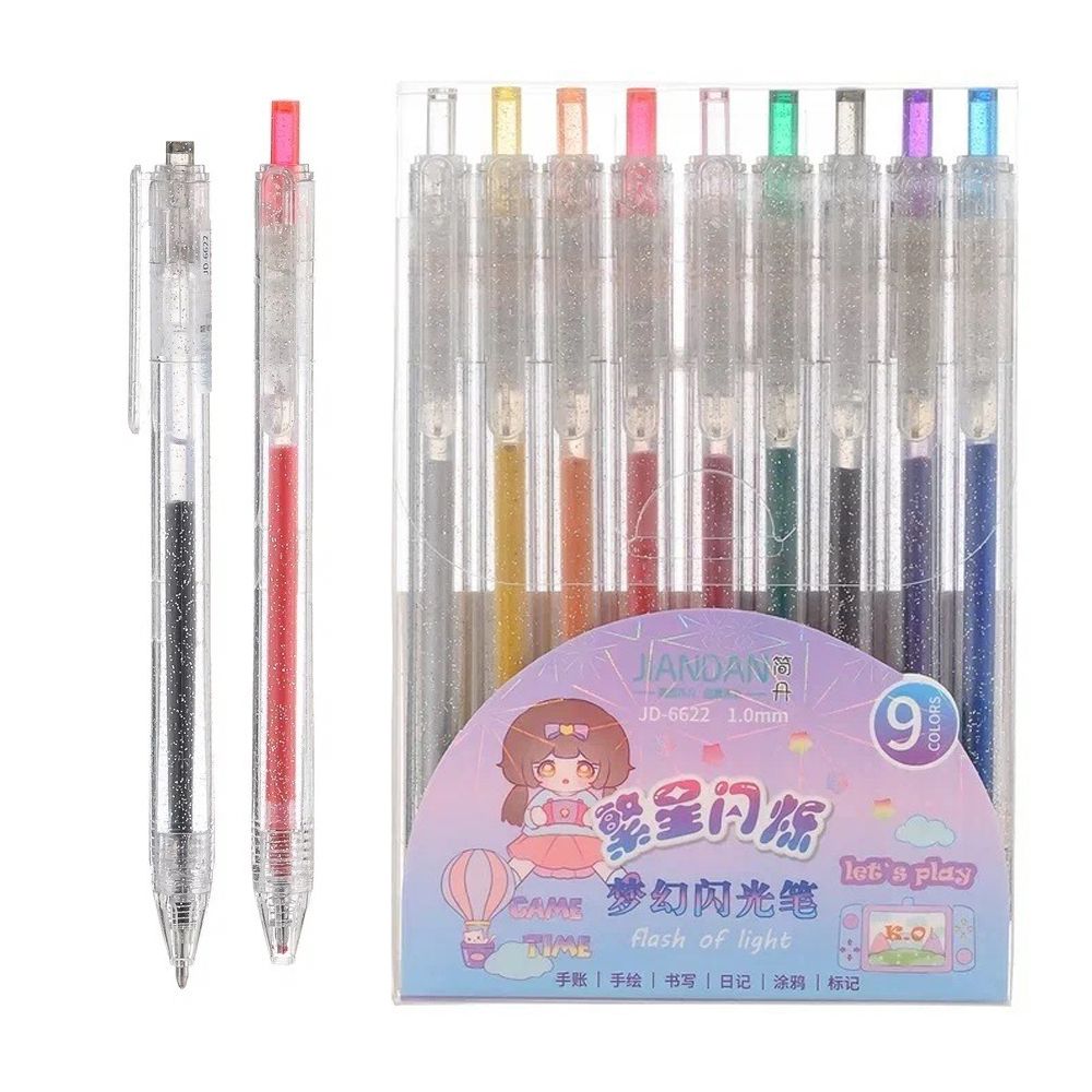 Ручка гелевая, автоматическая, Jiandan, цветные чернила, ароматизированные с блёстками, 9 шт Ручка гелевая, автоматическая, Jiandan, цветные чернила, ароматизированные с блёстками, 9 шт