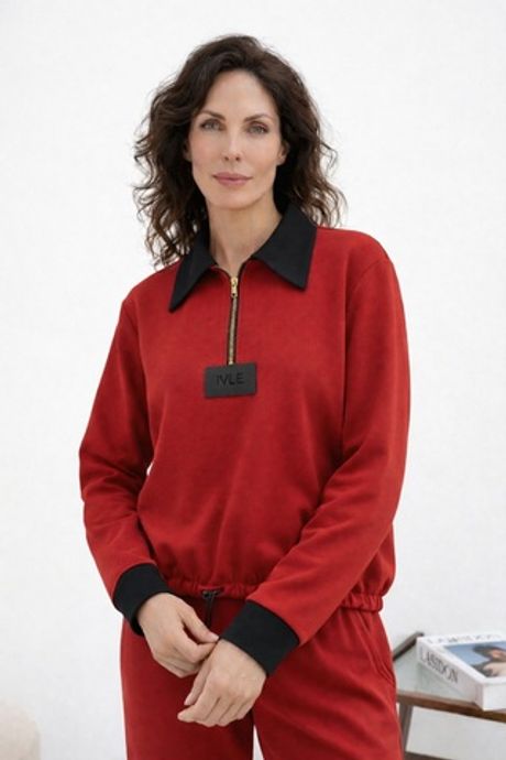 Джемпер из джерси с контрастным воротником и молнией