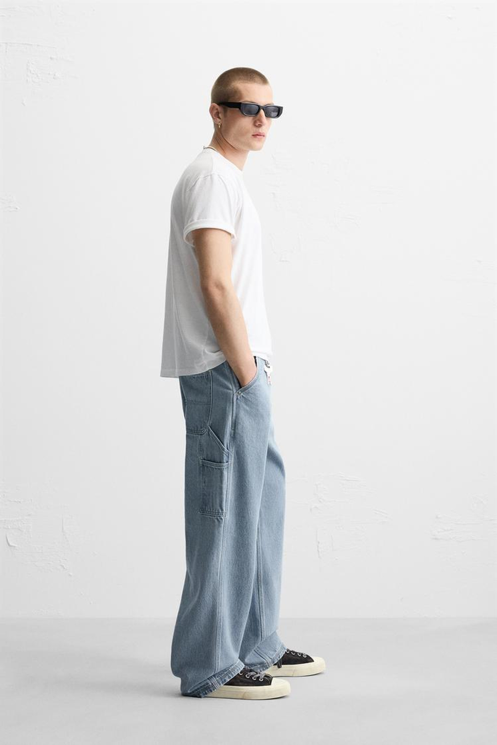 ZARA ДЖИНСЫ СВОБОДНОГО КРОЯ В РАБОЧЕМ СТИЛЕ, ГОЛУБОЙ