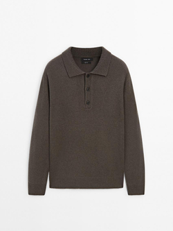 Massimo Dutti Свитер из 100% шерсти с воротником-поло, серый