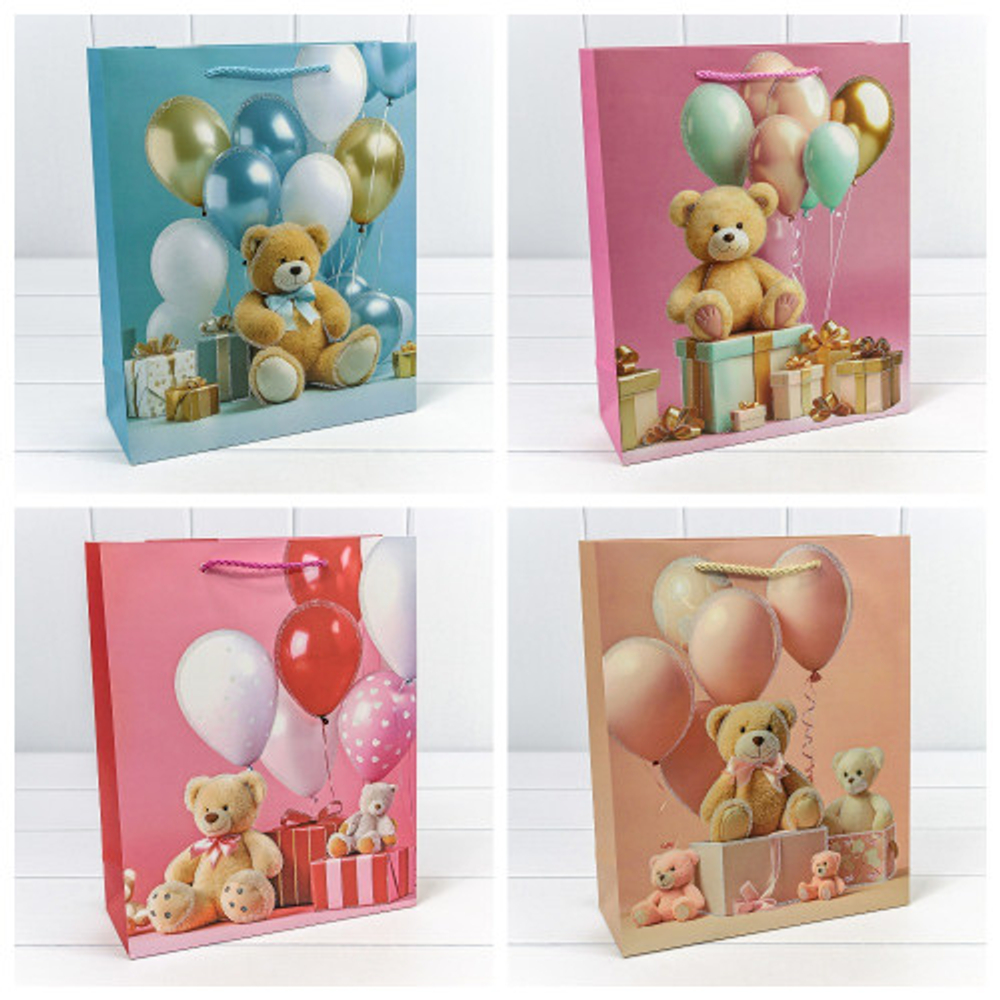 Пакет подарочный 26х32х10см "Мишки" (Микс)